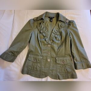 White House Black Market Olive Green Ruffled Blazer